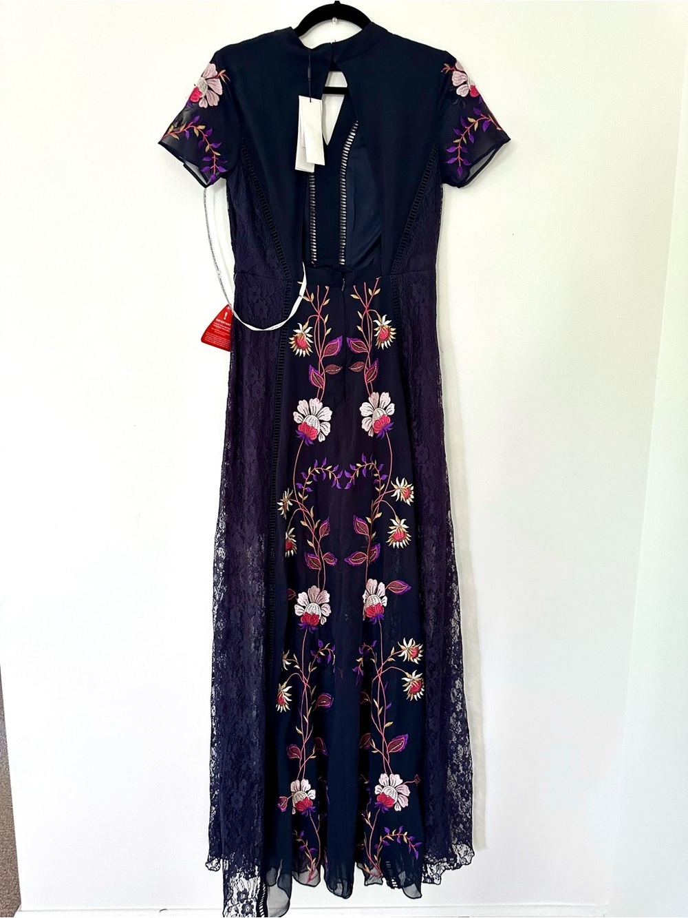 Frock And Frill Floral Embroidered Navy Lace Maxi Dress Women's Size 6 - Picture 3 of 11